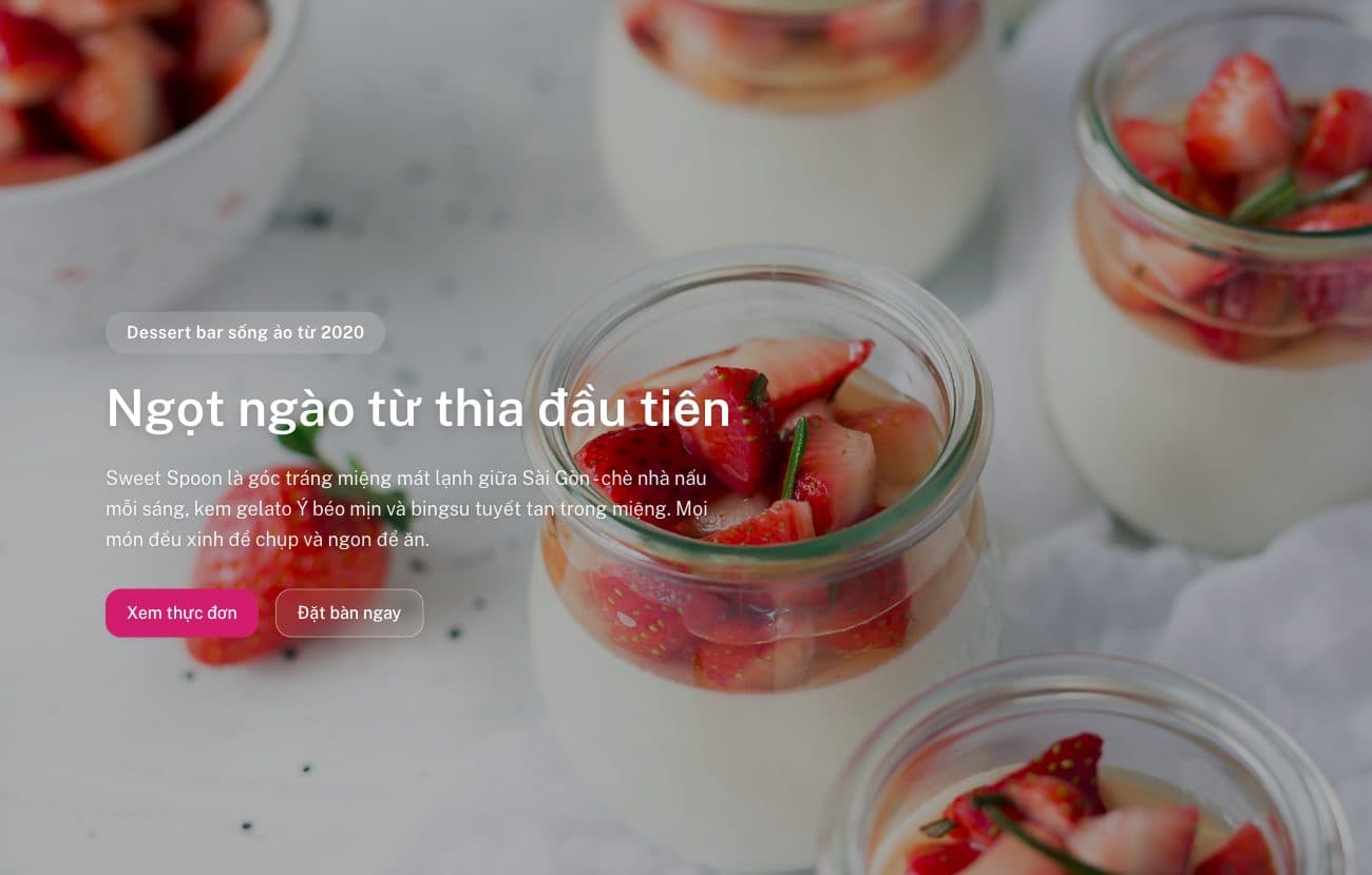 Trang đích quán chè & tráng miệng tạo bằng PageHub