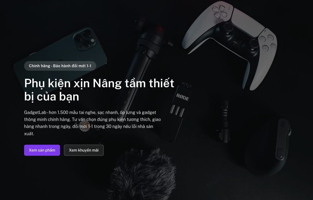Trang đích shop phụ kiện công nghệ tạo bằng PageHub