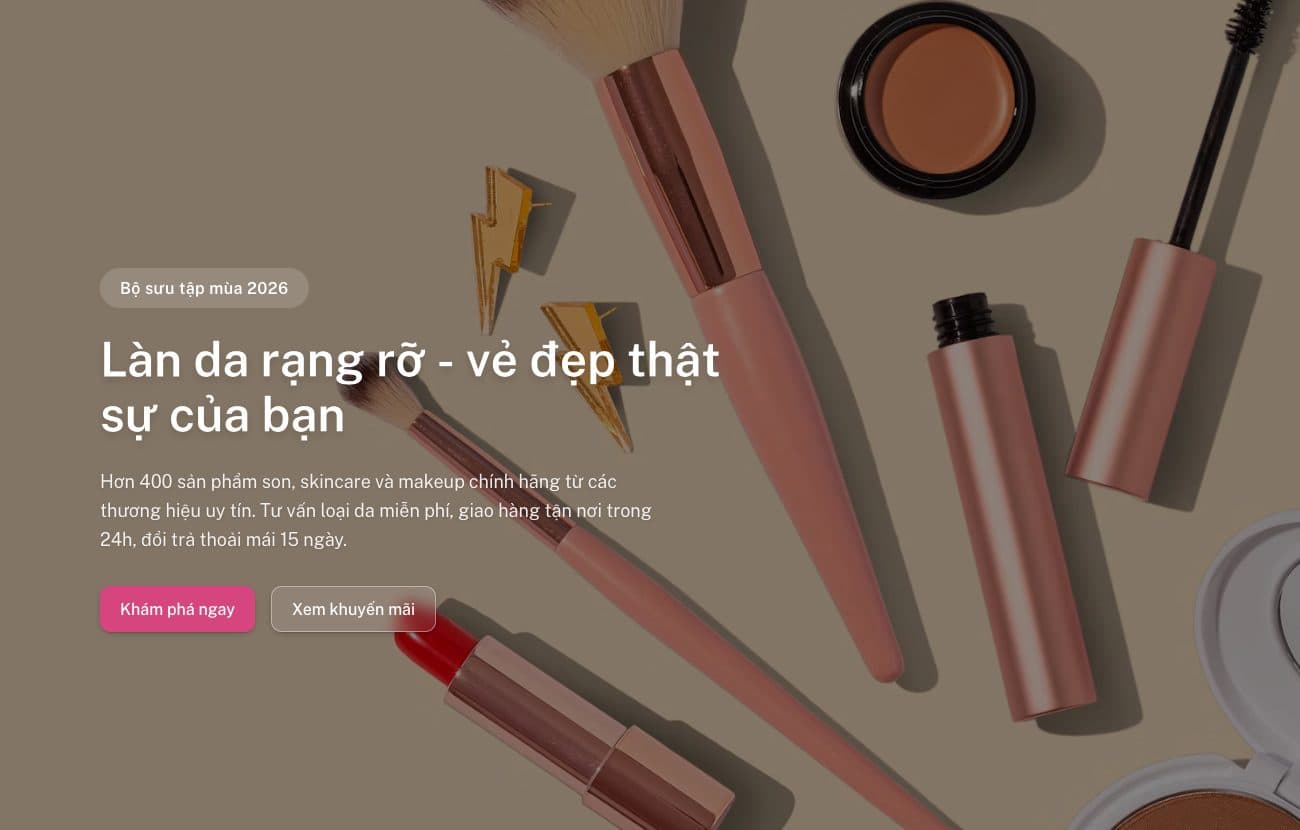Trang đích shop mỹ phẩm tạo bằng PageHub