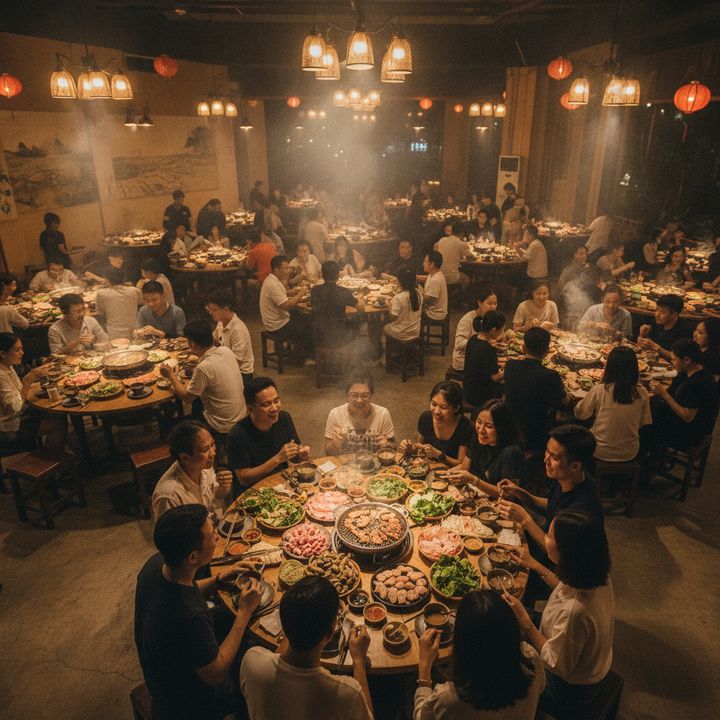 Không gian rộng, bàn lớn cho nhóm đông