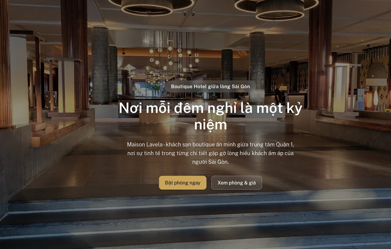 Trang đích khách sạn boutique tạo bằng PageHub
