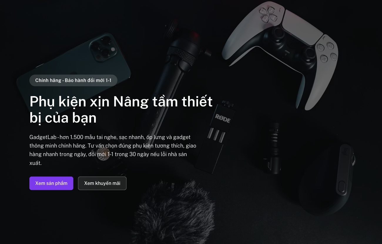 Trang đích shop phụ kiện công nghệ tạo bằng PageHub