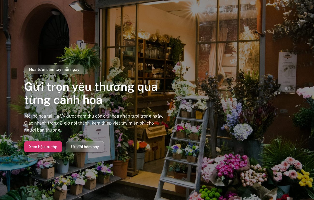 Trang đích tiệm hoa tươi tạo bằng PageHub