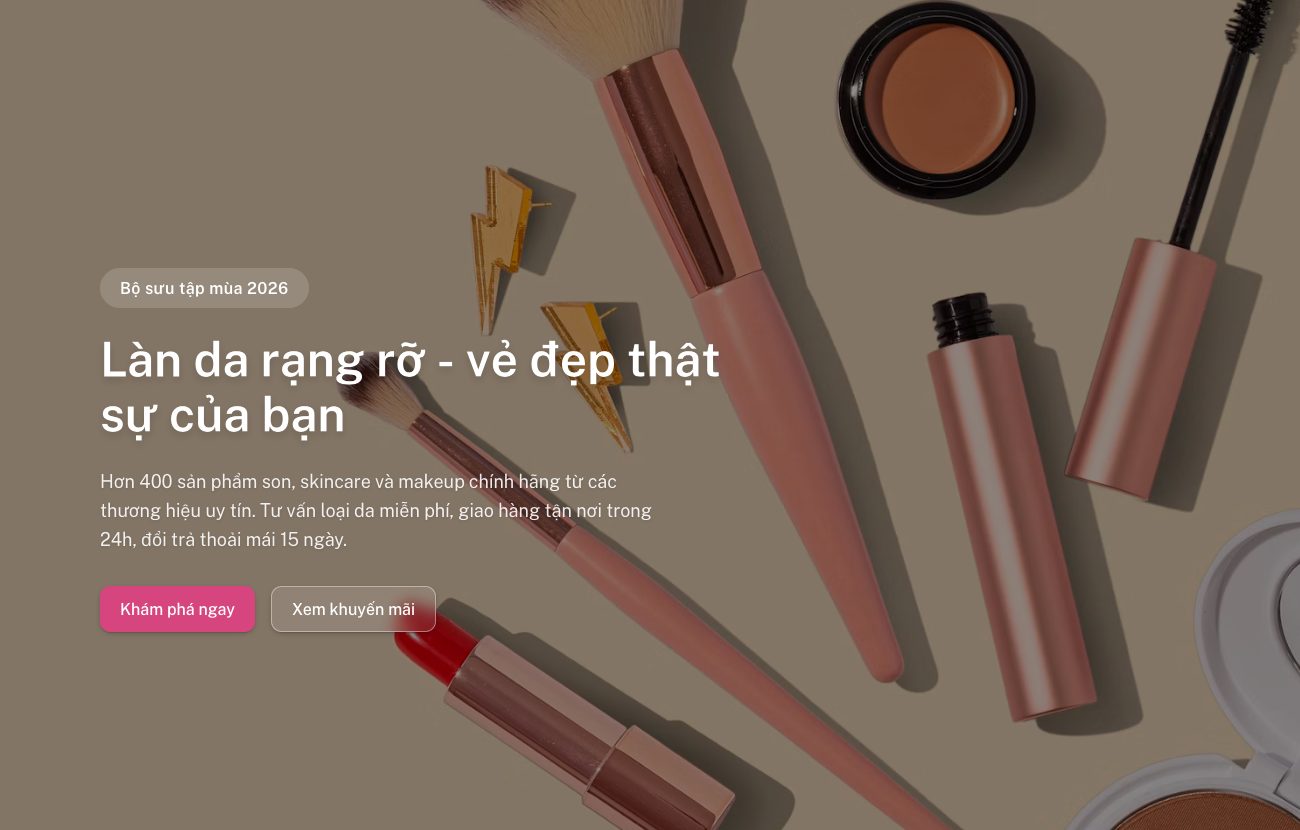 Trang đích shop mỹ phẩm tạo bằng PageHub