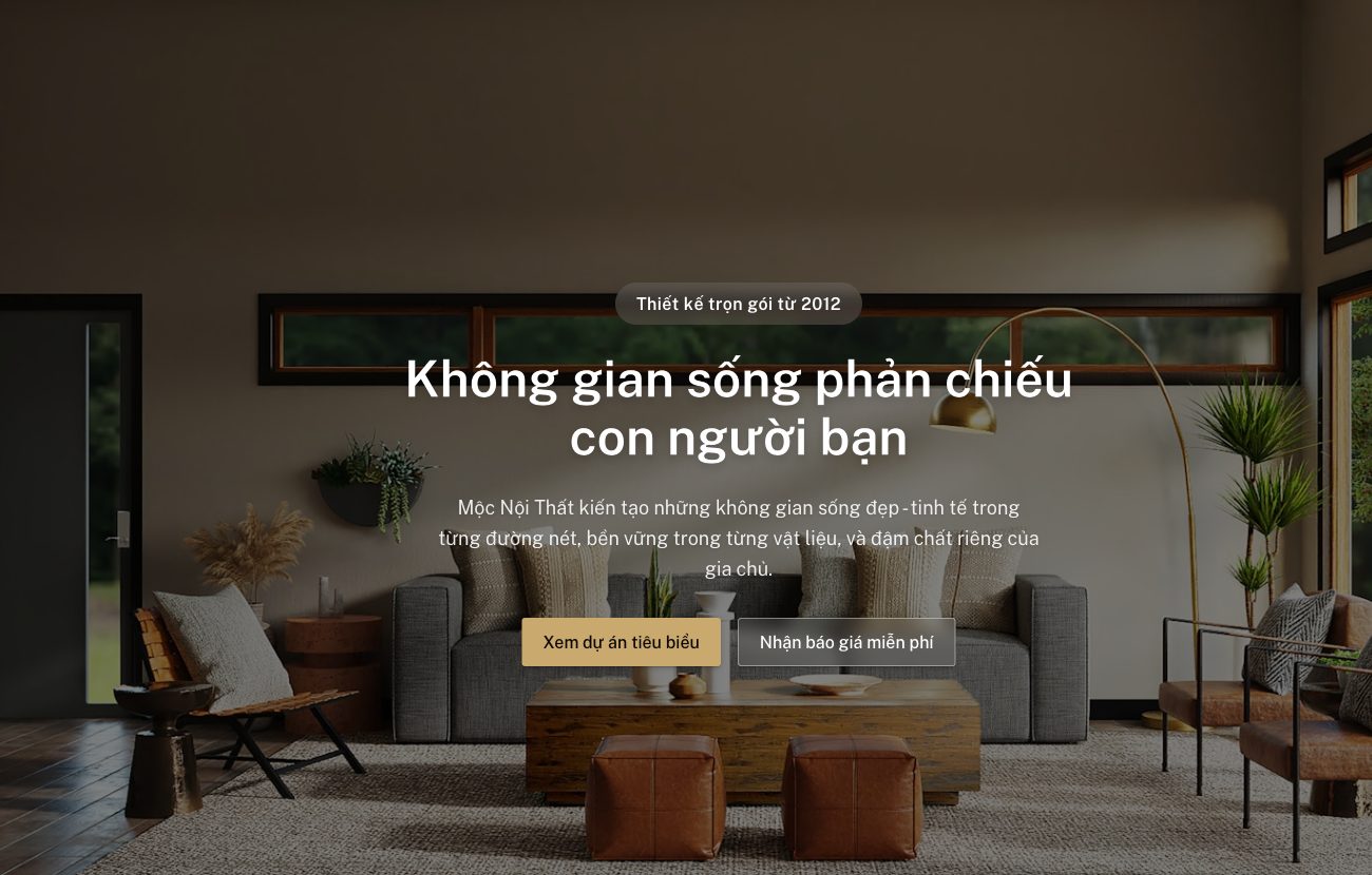 Trang đích studio nội thất tạo bằng PageHub