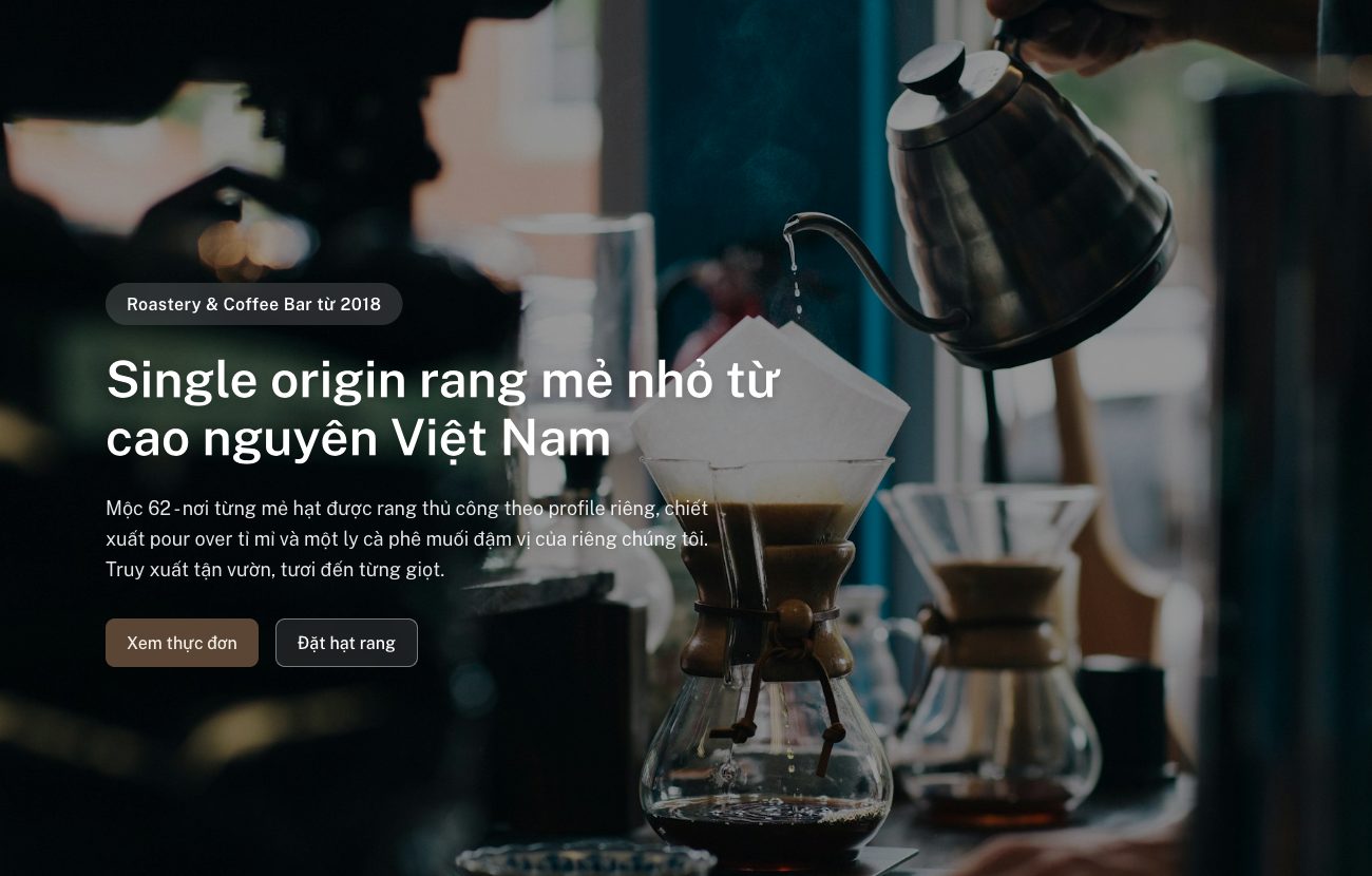 Trang đích xưởng rang cà phê specialty tạo bằng PageHub